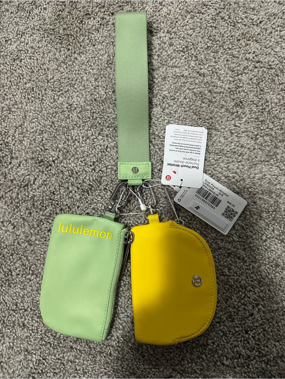 NWT! Lululemon dual pouch wristlet in yellow and green - Picture 1 of 3